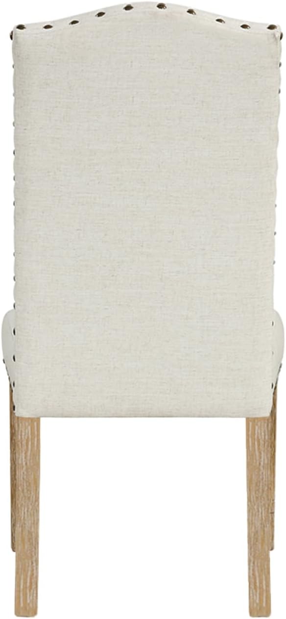 HomePop Home Decor | Classic Upholstered Parsons Dining Chairs | Curver Top Dining Chairs with Nailhead Trim, Vanilla Cream Textured Woven (Set of 2)