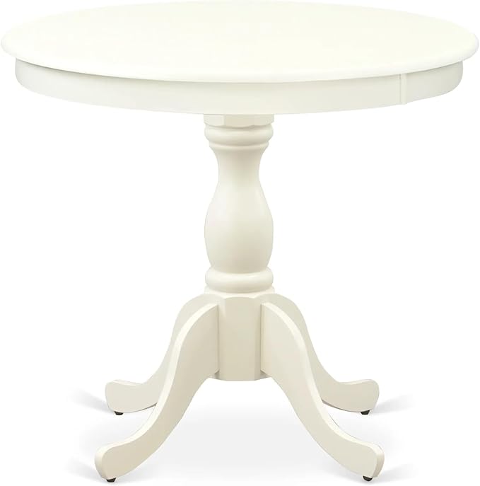East West Furniture AMGR3-LWH-W 3 Piece Dinette Set for Small Spaces Contains a Round Kitchen Table with Pedestal and 2 Dining Room Chairs, 36x36 Inch, Linen White