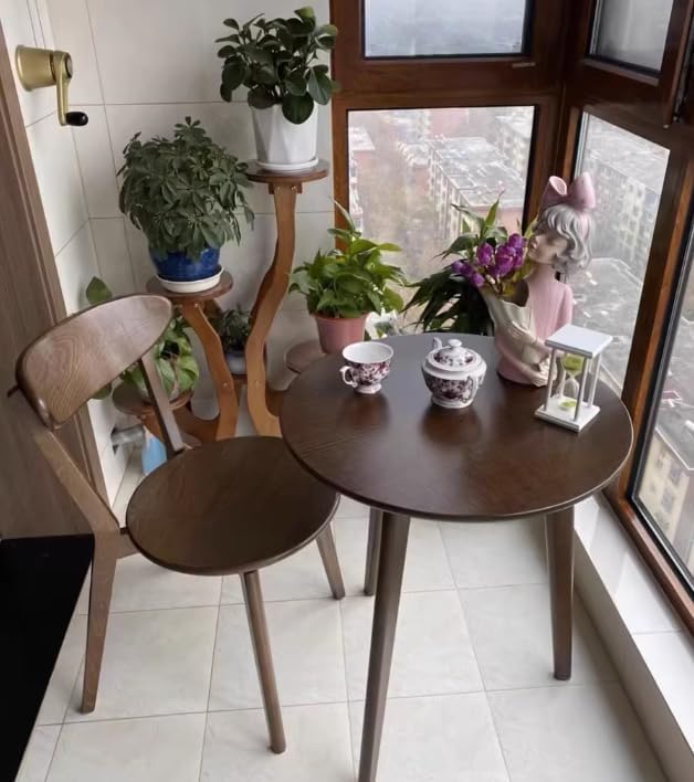 24" Round 3 Legs Casual Dining Table, Walnut Brown Rubberwood Coffee Table End Table Modern Leisure Table Small Dining Room Kitchen Furniture for Small Space