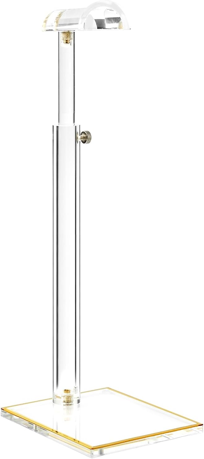 Acrylic Purse Display Stands, 14"-24" Adjustable Height Handbag Holder, Clear Purse Rack Stands for Closet Retail, Durable Gold Trim Bag Stand Hanging Wallet Jewelry Necklace Organizer