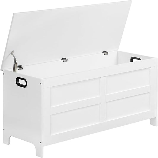 Storage Chest, 39.4” Large Toy Chest, Entryway Storage Trunk, Storage Bench with Safety Hinge, Entrance Bench for Living Room, Entrance, Bedroom, White SCWT48301