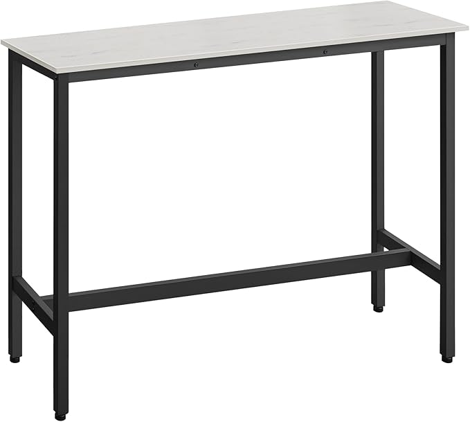 VASAGLE Bar Table, Narrow Long Kitchen Dining Table, Sturdy Metal Frame, Industrial, 15.7 x 47.2 x 35.4 Inches, Rustic White and Ink Black ULBT120B73