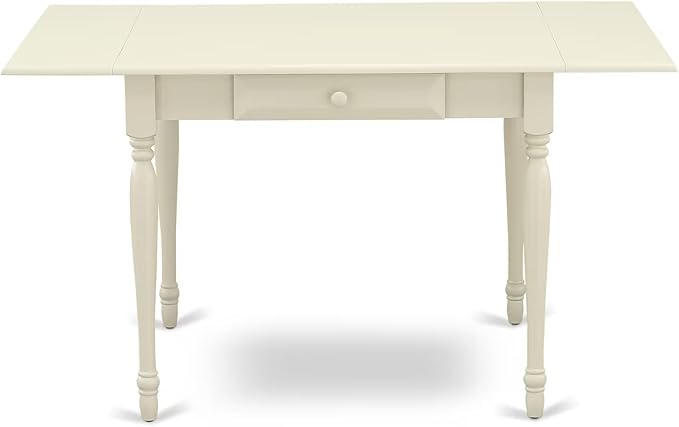 East West Furniture MZNO3-LWH-W 3 Piece Kitchen Table Set for Small Spaces Contains a Rectangle Dining Room Table with Dropleaf and 2 Solid Wood Seat Chairs, 36x54 Inch, Linen White