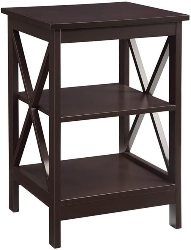 Convenience Concepts Oxford End Table 15.75" - Modern Living Room Table with Storage Shelves, Transitional Nightstand Side Table for Home Decor and Display, Espresso