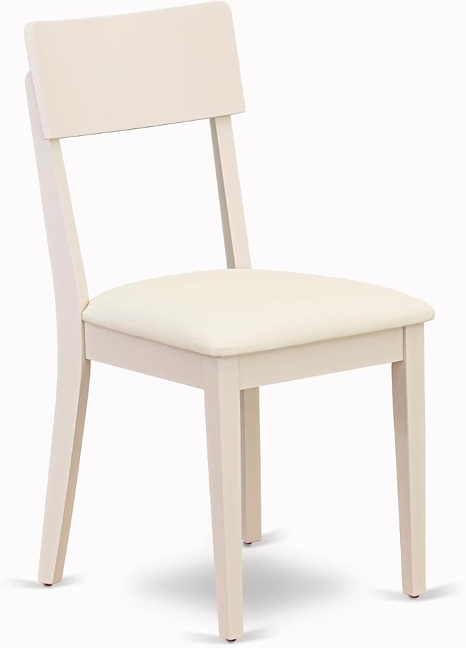 East West Furniture DMAD5-LWH-LC 5 Piece Dining Table Set for 4 Includes a Round Kitchen Table with Dropleaf and 4 Faux Leather Upholstered Dinette Chairs, 42x42 Inch, Linen White