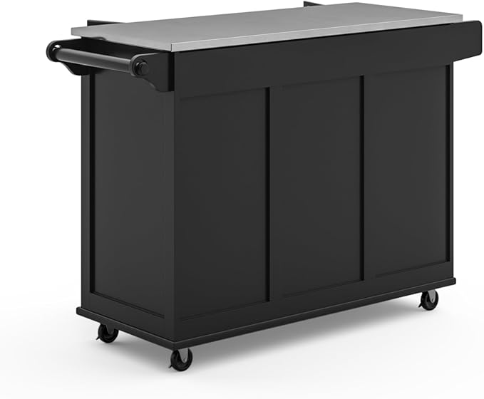 Homestyles Dolly Madison Black Mobile Kitchen Island Cart with Stainless Steel Top