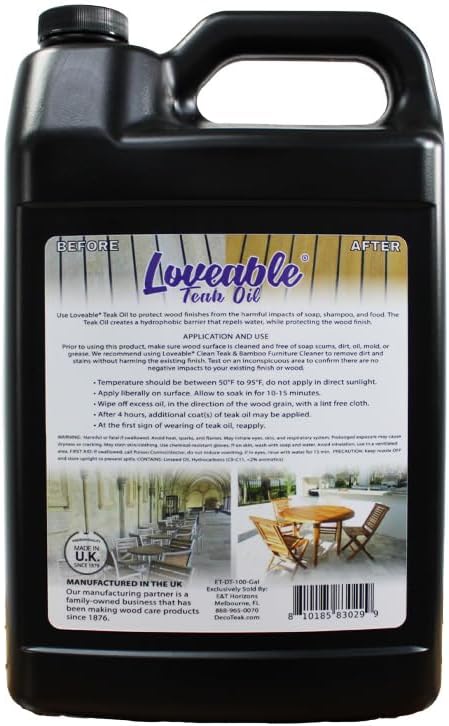 EcoDecors Loveable Teak Oil – 1 Gallon, Indoor and Outdoor Wood Protector, Marine-Grade, Plant-Based Formula, Deep-Penetrating Teak Treatment for Patio, Garden, Shower & Boat Wood Furniture