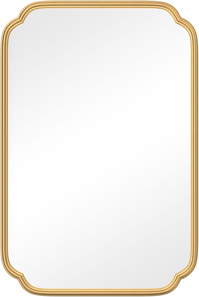 Gold Bathroom Mirror for Wall 20" x 30" Modern Rounded Corner Rectangle Mirror with Non-Rusting Iron Metal Framed Bathroom Vanity Mirror for Over Sink Wall Decor(Horizontal/Vertical)