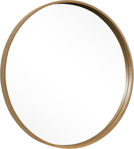 HOMECOOKIN Round Wood Mirror 28 inch Circle Wall Mirror for Bathroom, Vanity, Entryway, Living Room Decor, Natural Boho Accent