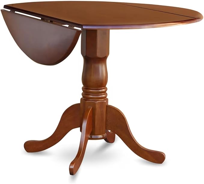 East West Furniture DLAN5-BCH-C 5 Piece Dining Table Set for 4 Includes a Round Kitchen Table with Dropleaf and 4 Linen Fabric Kitchen Dining Chairs, 42x42 Inch, Black & Cherry