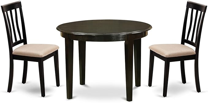 East West Furniture BOAN3-CAP-C 3 Piece Kitchen Table Set for Small Spaces Contains a Round Dining Table and 2 Linen Fabric Dining Room Chairs, 42x42 Inch, Cappuccino