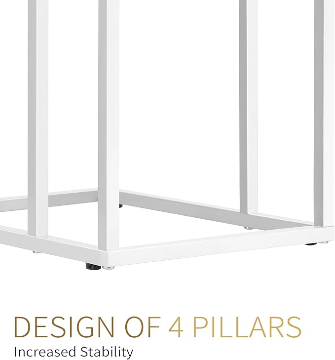 C Shaped End Table Set of 2 for Sofa and Bed, Slide Under Couch Tables, Side Table With Faux Marble Top, Small Under Table Tray for Living Room, Bedroom, White