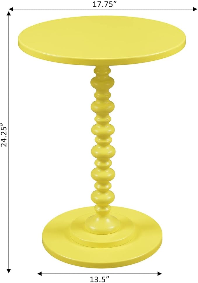 Convenience Concepts Palm Beach Spindle 17.75" Traditional Round End Living Room, Turned Solid Wood Side, Classic Display Pedestal Table, Yellow