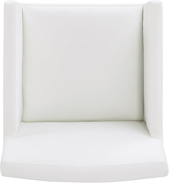 Manhattan Comfort Anna Square Modern Dining Chair with Arms, Head-to-Toe Faux Leather Upholstered Accent Armchair with Plastic Foot Padding, Set of 1, Cream