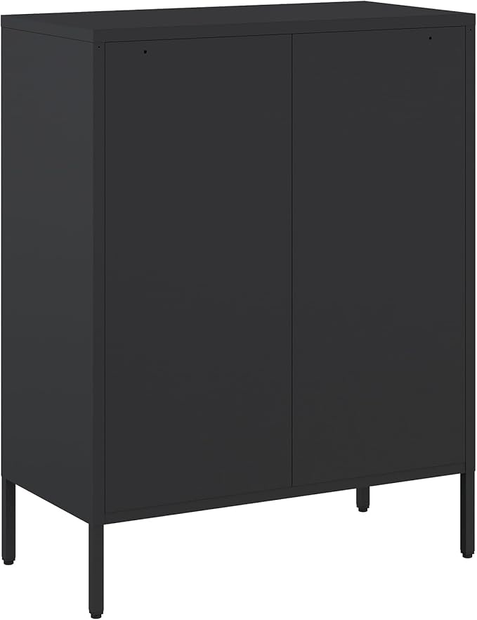 Manhattan Comfort Naomi Modern Metal Accent Cabinet, Minimalist Storage Cabinet with Doors & Adjustable Shelves, Vented Doors, Sturdy Steel Build, Versatile & Multi-Purpose Home Furniture, Black