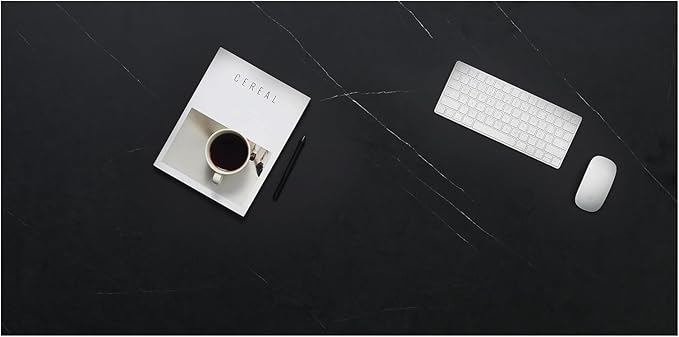 Kaboon Universal Tabletop 55"x27.5", Solid One-Piece Melamine Table Top, Double Desk L-Desk DIY, Home and Office Countertop, Cloud Atlas/Black Marble