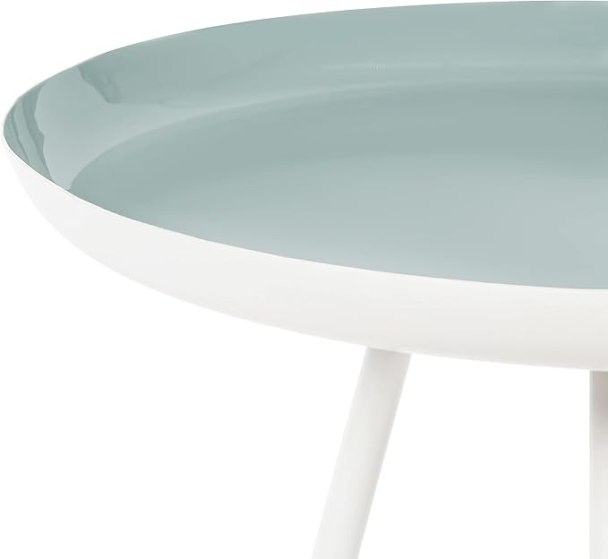 Kate and Laurel Laranya Modern Side Table; 15 x 15 x 23; Blue and White; Chic Minimalist Bedroom Nightstand Table with Hand-Applied Enamel Tabletop