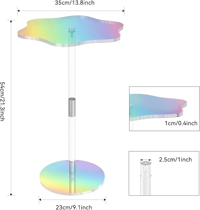 Clear Side Table Rainbow Small Acrylic End Tables 13.8 * 11.6 H: 21.3 Inch Modern Flower-Like Shape Drink Table for Small Spaces Sturdy Easy Assembly for Living Room Balcony Garden Office (1 Pack)