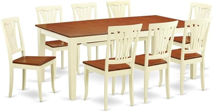 East West Furniture QUAV9-WHI-W 9 Piece Modern Dining Table Set Includes a Rectangle Wooden Table with Butterfly Leaf and 8 Dining Room Chairs, 40x78 Inch, Buttermilk & Cherry