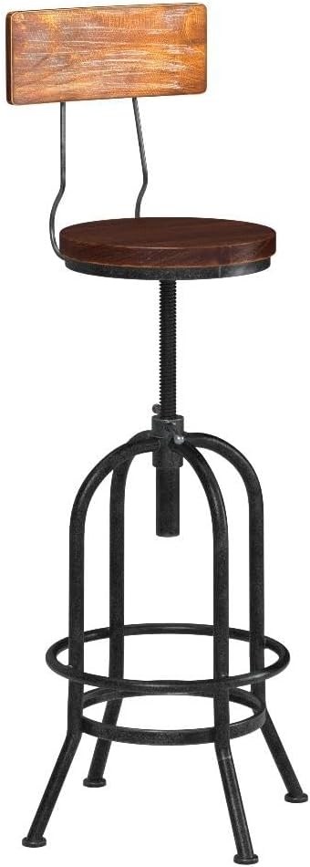 LOKKHAN Industrial Bar Stool-Adjustable Swivel Round Wood Metal Kitchen Stool-26-32.3 Inch-Rustic Farmhouse-Counter Height Extra Tall Bar Height Stool-Arc-Shaped Backrest,Welded,Set of 2