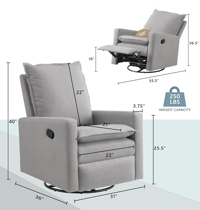 Oxford Baby Uptown Upholstered Swivel Glider and Recliner Nursery Chair, Gray
