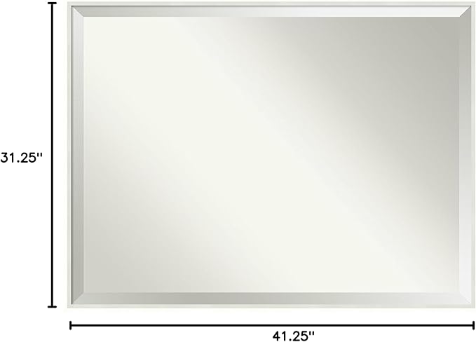 Amanti Art White Bathroom Mirror for Over Sink, 31x41 Lucie White Rectangle Vanity Mirror, X-Large Modern Wood Frame, Hangs Horizonally and Vertically, Bathroom Wall Decor, Beveled Edge from WI, USA