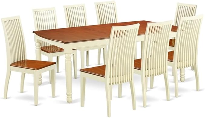 East West Furniture DOIP9-BMK-W 9 Piece Modern Dining Table Set Includes a Rectangle Wooden Table with Butterfly Leaf and 8 Kitchen Dining Chairs, 42x78 Inch, Buttermilk & Cherry