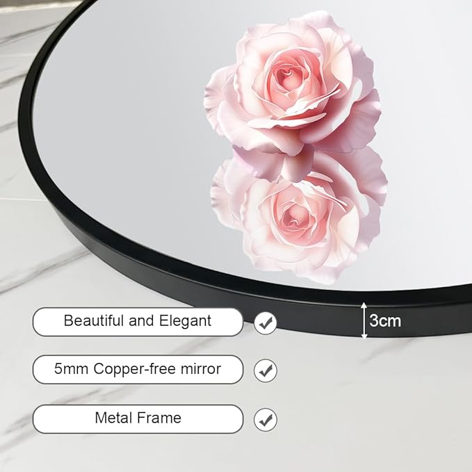 34inch Bathroom Round Mirror,Wall Mounted Vanity Mirror,Steel Frame,Black,Steel Frame