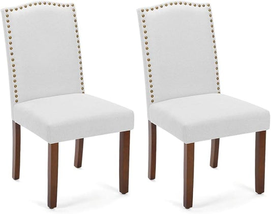 Kitchen Chairs Set of 2 Modern Upholstered Fabric Seat with Nailhead Trim and Ergonomic Lumbar Support for Living Room and Rustic Farmhouse Dining Area, Grey