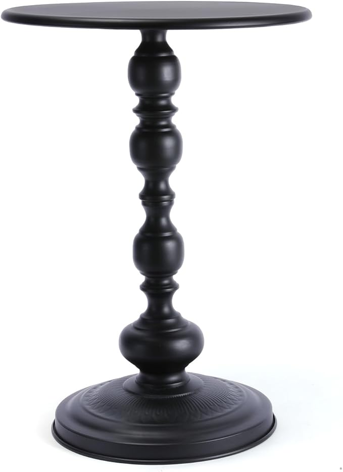 Benkyo Black Round End Side Table Modern Metal Pedestal Spindle Side Tables for Living Room Bedroom，Black