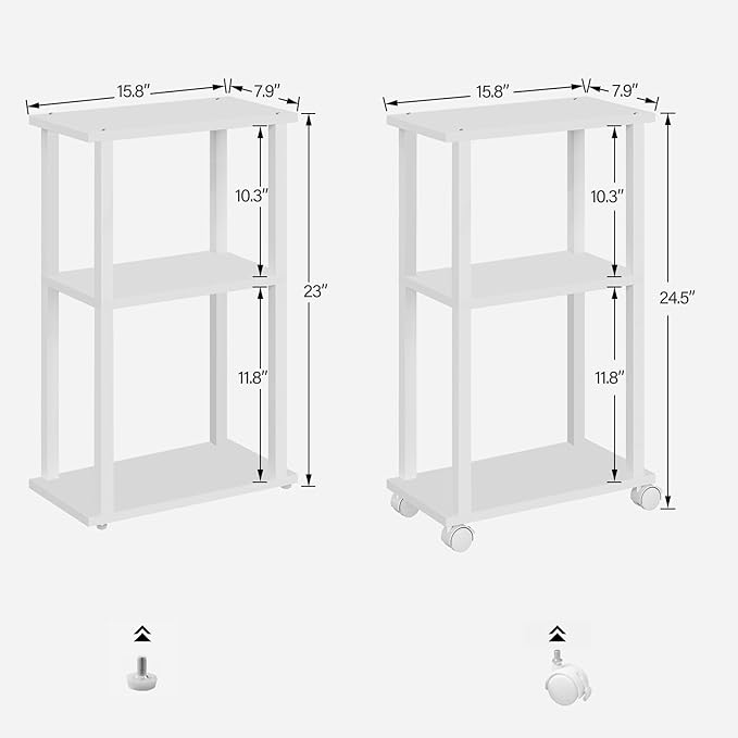 TUTOTAK Small Side Table, Narrow End Table, Bedside Table, Couch Side Table with Wheels for Living Room or Bedroom, White TB01BW061
