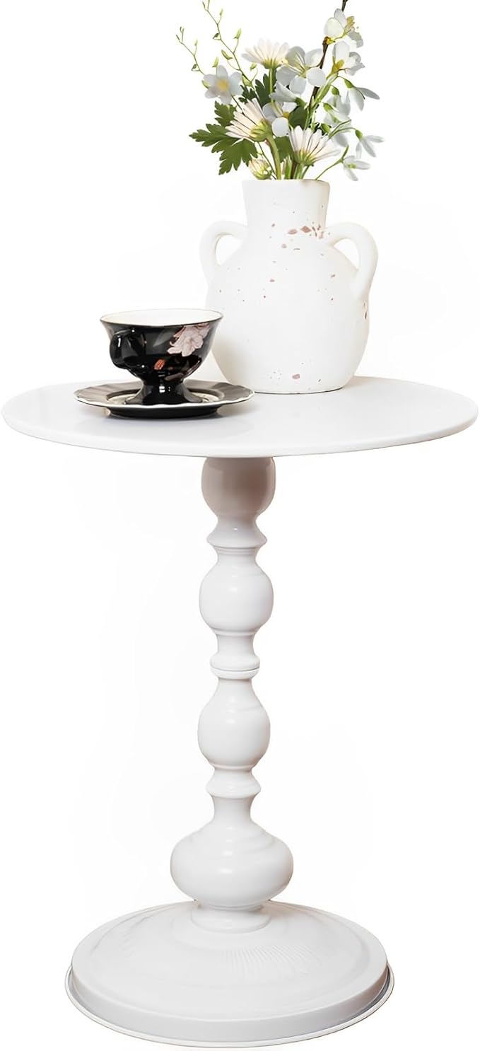 Side Table - 13.8" Round Small Accent Table with Metal Base, Multifunctional Vintage Coffee Table for Living Room, Bedroom, Office & Patio - Elegant Matte-Finished End Tables