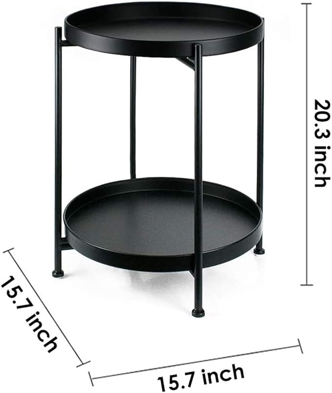 Tiita Round End Table Mental 2-Tier Side Table Nightstand/Small Iron Tables Accent Coffee Table for Living Room Bedroom Office Small Space