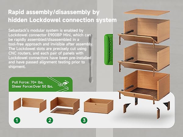 Sebastack End Table, Customizable 3 Drawers Bedside Table, Night Stand, Side Table for Bedroom, Dormitory, Mid-Century Style Wood Chest of Furnitures, 27.8 inch Tall Beech Color
