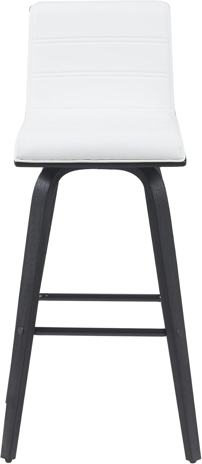 Armen Living Vienna Modern Swivel 30" Bar Height Barstool with White Faux Leather and Black Wood Finish