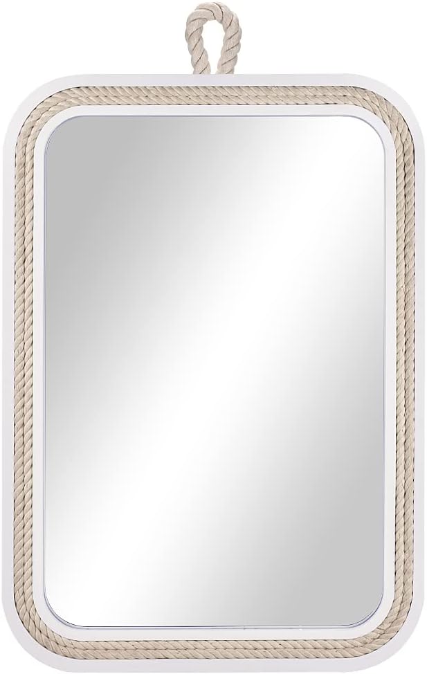 Nautical Rope Mirror Rectangular Hanging Mirrors for Wall 22''Lx16''W White Decorative Mirror Farmhouse Mirror with Rope for Bathroom,Livingroom,Entryway-Beachy Coastal Wall Decor