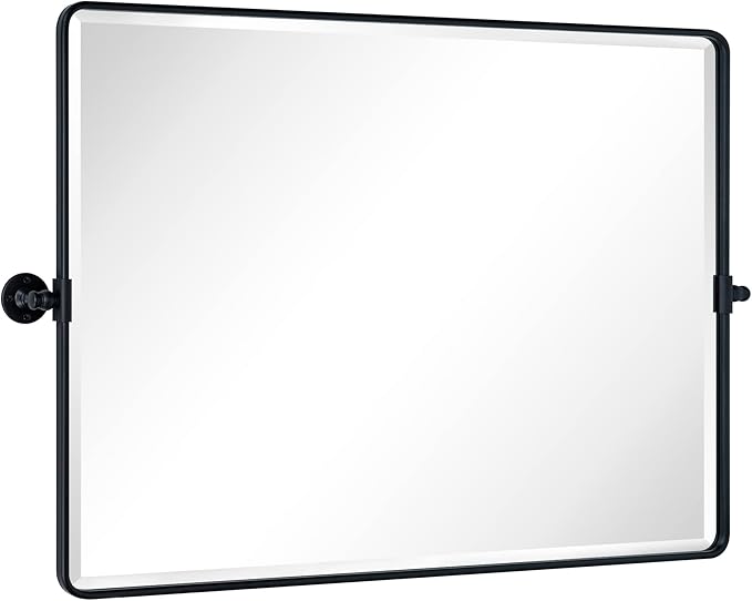 TEHOME 40x30'' Pivot Mirror Matt Black Tilt Bathroom Vanity Mirror Black Metal Framed Rectangle Horizontal Tilting Beveled Vanity Mirrors