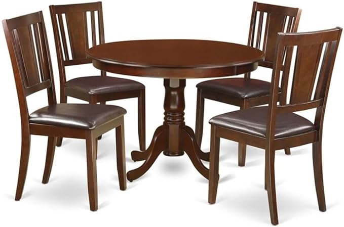 East West Furniture HLDU5-MAH-LC 5 Piece Kitchen Table Set for 4 Includes a Round Dining Room Table with Pedestal and 4 Faux Leather Upholstered Dining Chairs, 42x42 Inch, Mahogany