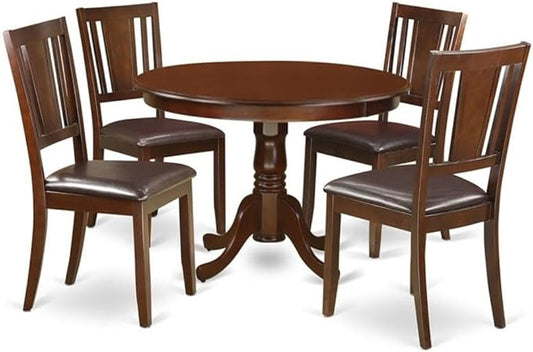 East West Furniture HLDU5-MAH-LC 5 Piece Kitchen Table Set for 4 Includes a Round Dining Room Table with Pedestal and 4 Faux Leather Upholstered Dining Chairs, 42x42 Inch, Mahogany