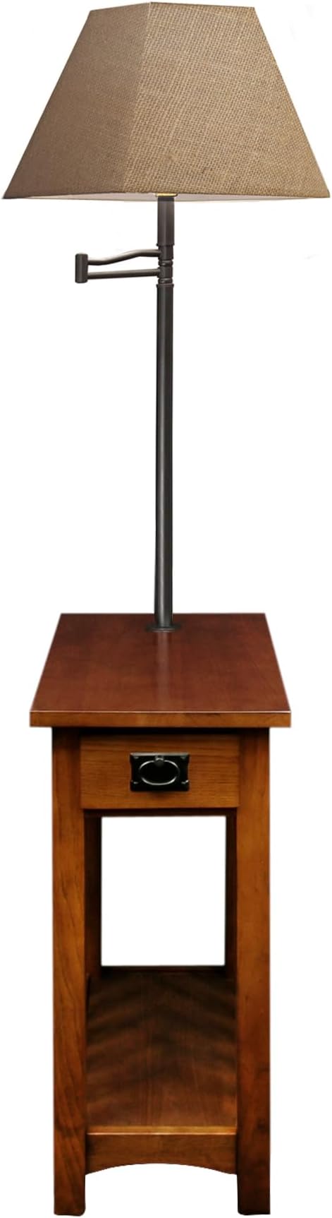 Leick Home Mission End Table, Solid Wood, Built-In-Lamp, 1 Drawer, Bottom Display Shelf, Slatted Sides, Easy-Assembly, Medium Oak, 22.5 in. L x 12.0 in. W x 60.0 in. H, 10028