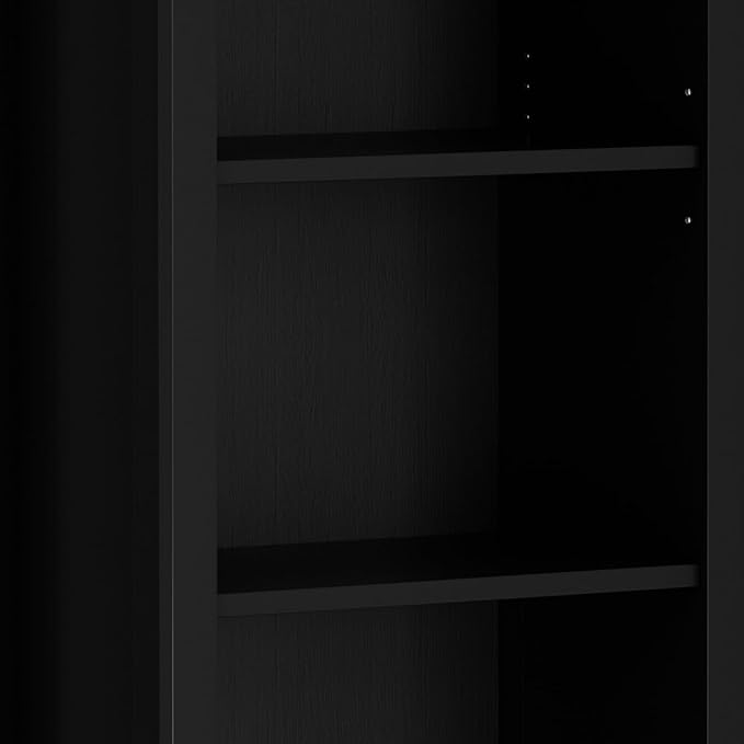 SIMPLIHOME Amherst Bookcase - 70 inch Tall 5-Shelf Solid Wood Bookshelf in Black, Transitional Storage for Living Room, Study Room or Office with Adjustable Shelves and Tapered Legs