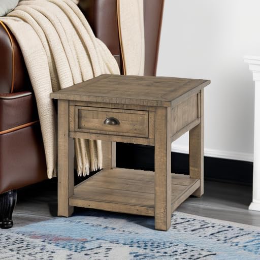 Martin Svensson Home Monterey End Table - Reclaimed Natural Wood Finish- Coastal Style - with Shelf and Cabinet for Storage