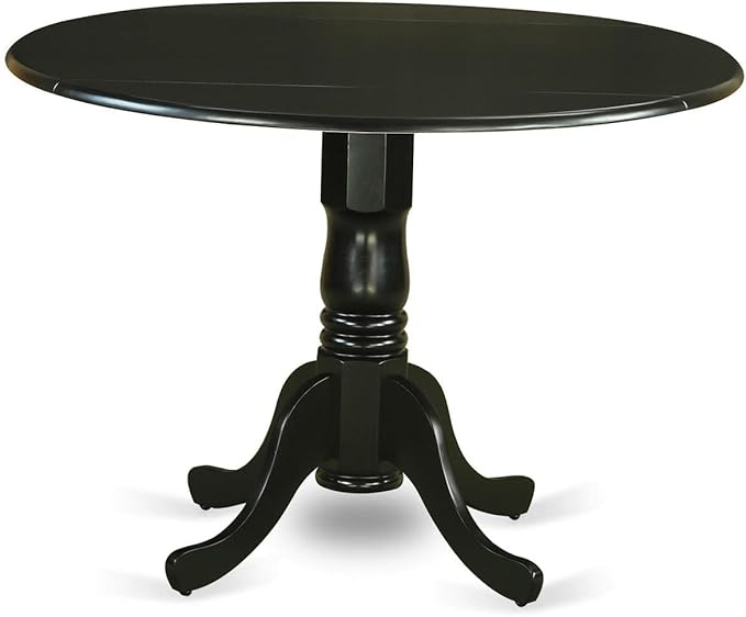 East West Furniture DLWE3-BLK-W 3 Piece Dining Room Table Set Contains a Round Kitchen Table with Dropleaf and 2 Dining Chairs, 42x42 Inch, Black
