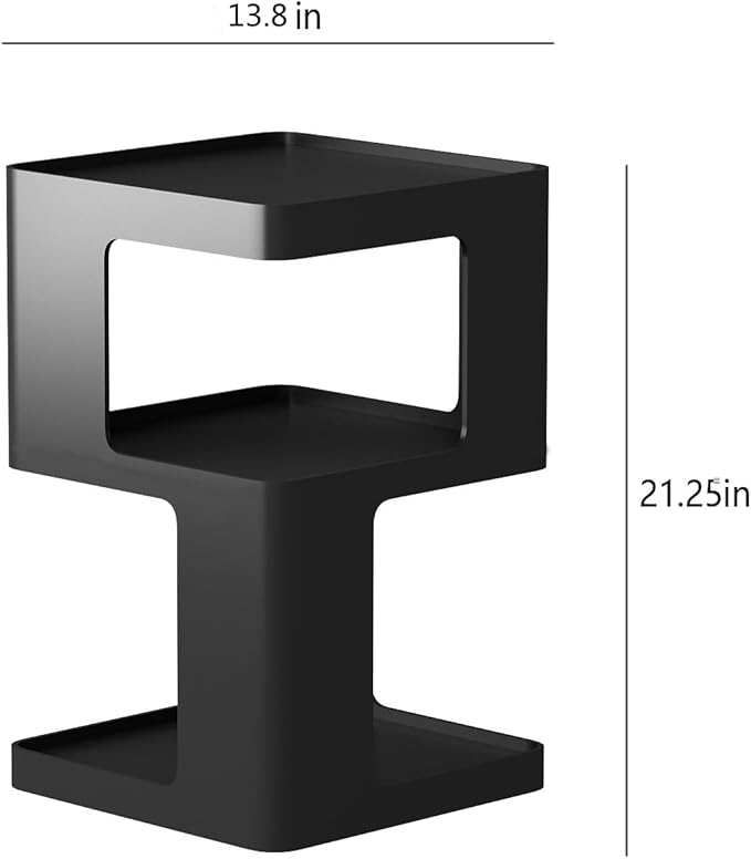 Black Side Table, Modern Nightstand Metal End Table for Living Room Bedroom,Square Bedside Table-3 Tier Storage,Not Assemble Required