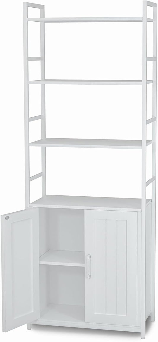 White Bookshelf with Doors,70" Tall Bookcase with Storage Cabinet,6 Tier Book Shelf for Living Room/Bedroom/Home Office/Kitchen,70"(H)*26"(L)*11.8"(W)