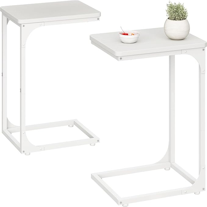 QEEIG C Table Side Table Set of 2 Living Room Sets C Shaped Couch Tray End Tables Modern, White (017-30-002WW)
