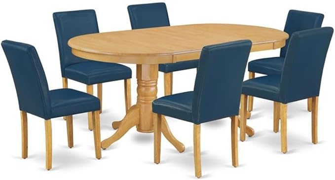 East West Furniture VAAB7-OAK-55 7 Piece Dinette Set Consist of an Oval Dining Room Table with Butterfly Leaf and 6 Oasis Blue Faux Leather Upholstered Chairs, 40x76 Inch, Oak