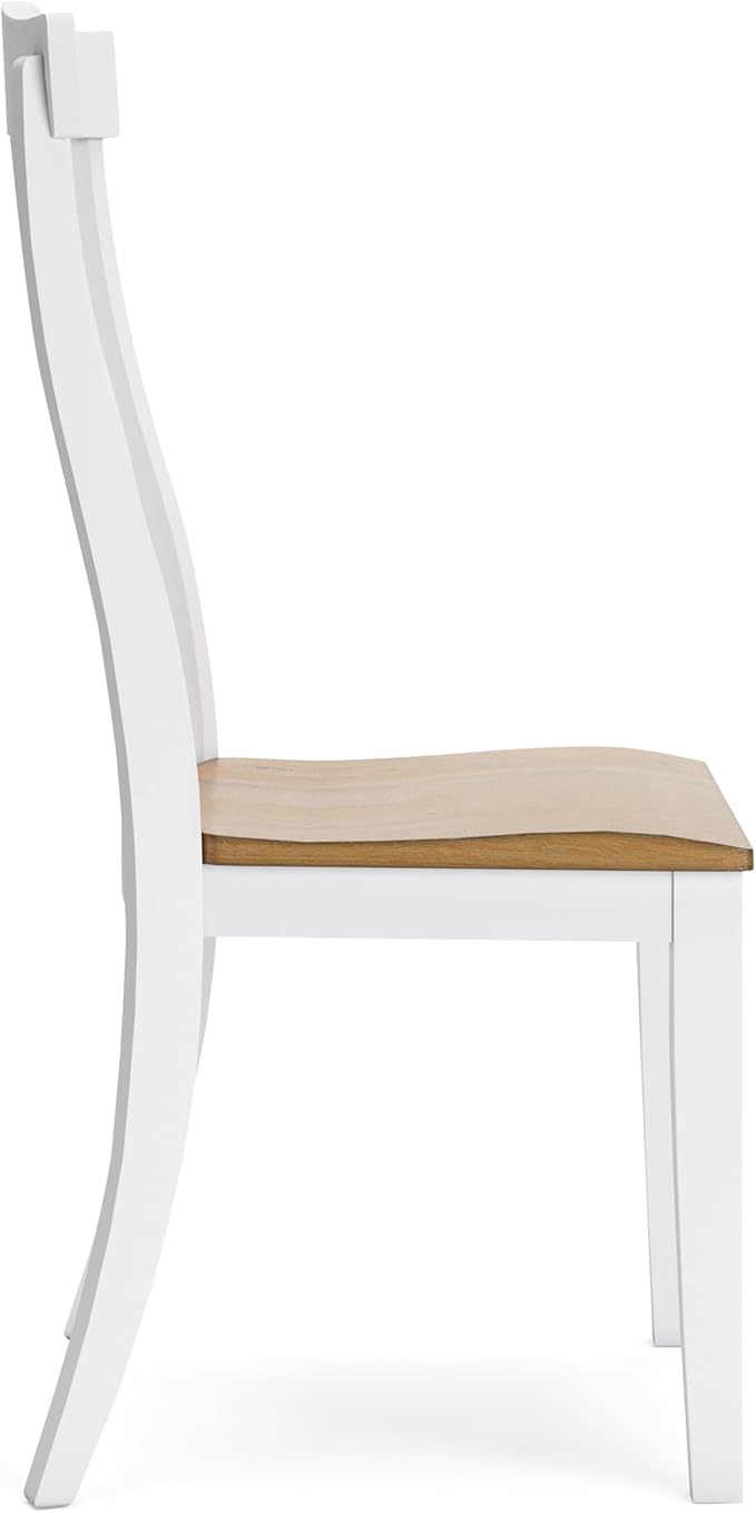 Signature Design by Ashley Ashbryn Farmhouse Armless Dining Chair with Bent Slat Back, Set of 2, White & Light Brown