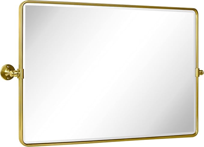 TEHOME 24 x 38'' Horizontal Farmhouse Gold Metal Framed Pivot Rectangle Bathroom Mirror Tilting Beveled Vanity Mirrors for Wall