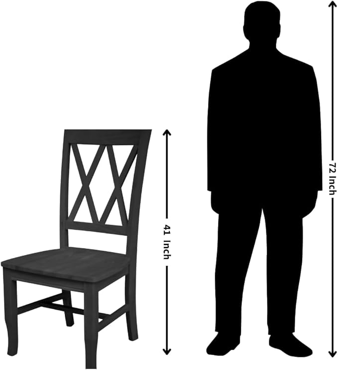 IC International Concepts, Set of 2 Double X-Back Dining Chairs, Armless, Real Wood, Kitchen/Dining/Accent, 19.9"W x 22"D x 41.3"H, 225 Lbs Wt. Capacity, DIY, Paint/Stain In Any Color, Unfinished